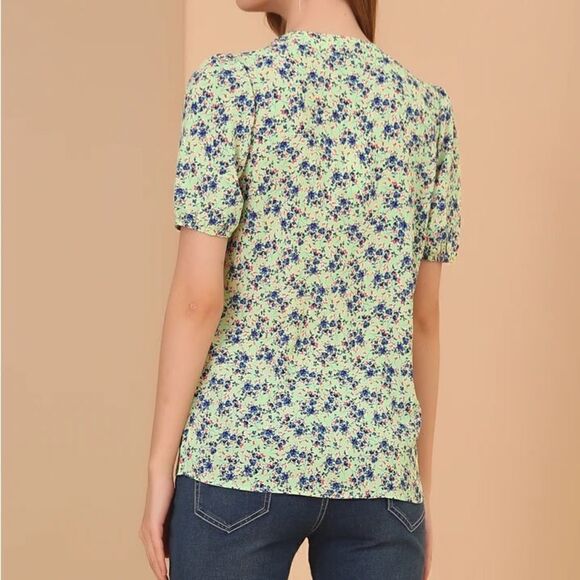 NEW Allegra K Green Floral Shirt - Picture 3 of 7